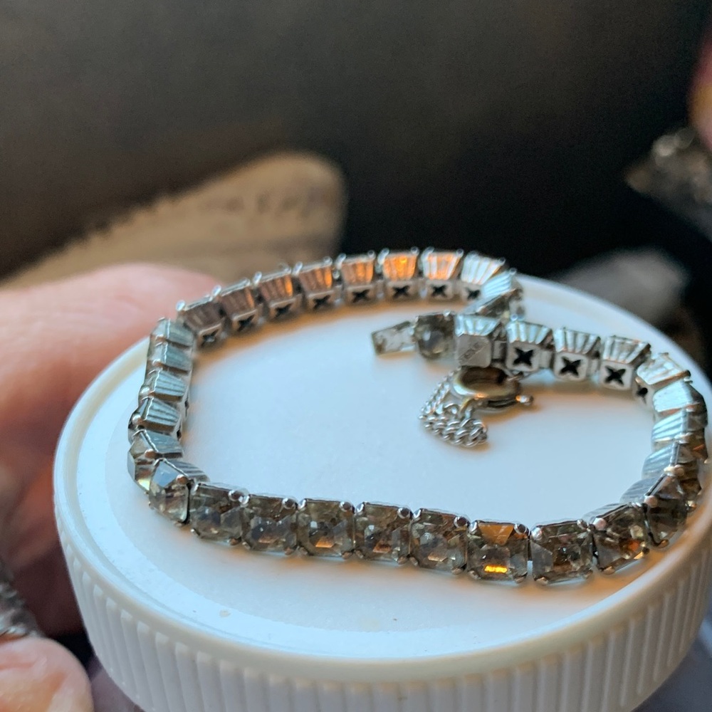 Vintage, art deco, sterling, smoky rhinestone bracelet